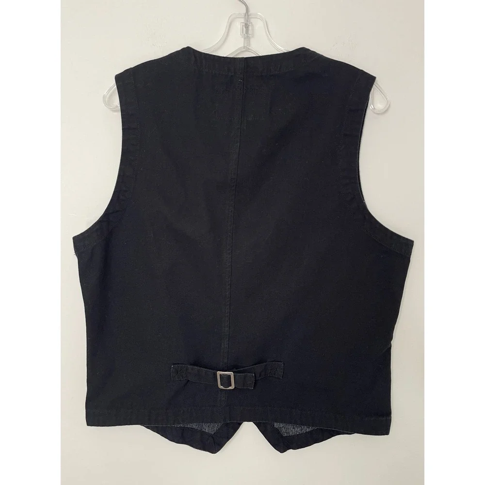Guess Mens Vest Grey Black Textured Button Front Cinch Back L Preppy Casual